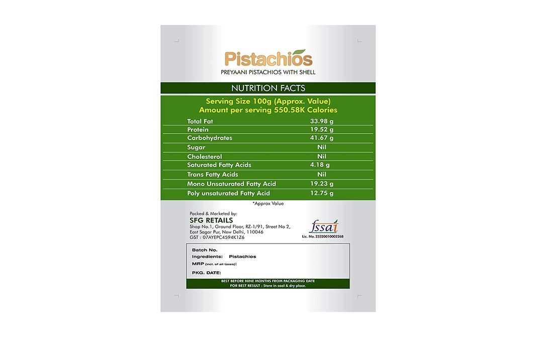 Preyaani Pistachios    Pack  250 grams